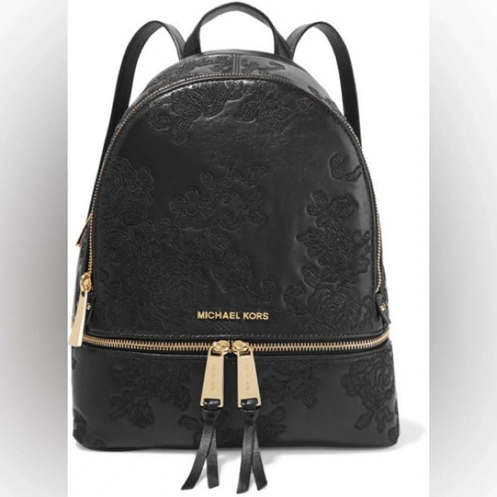 Michael Kors Black Embroidered Rhea Backpack - Picture 1 of 9